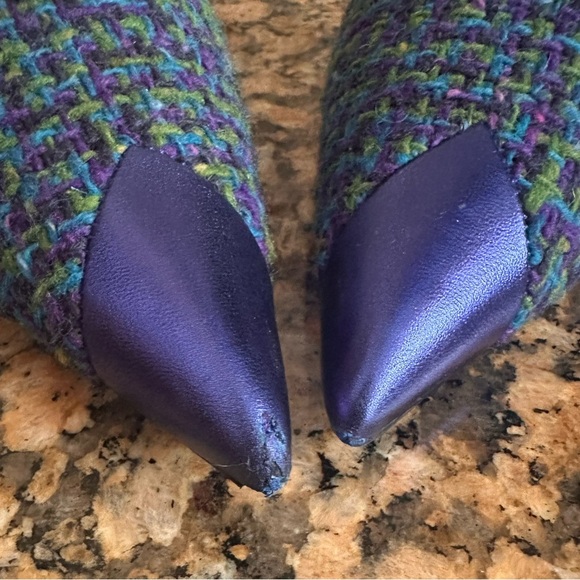 Saint Laurent Arian Vert Blue Violet Tweed Slingback - Picture 7 of 13